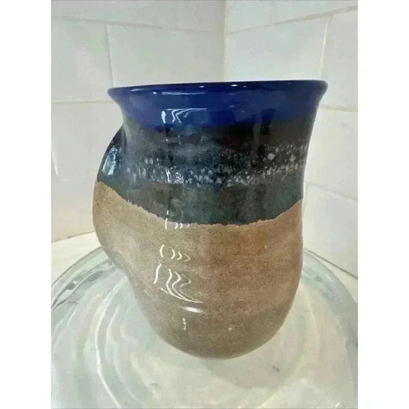 Neher Art Pottery Mug Right Hand Warmer Cup Blue Beige 2022 Signed - Picture 4 of 9